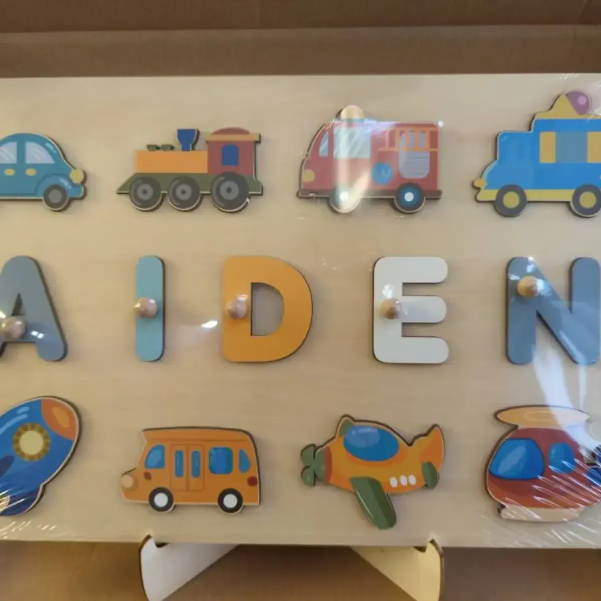 Vehicle Theme - Wooden Montessori Name Puzzle photo review