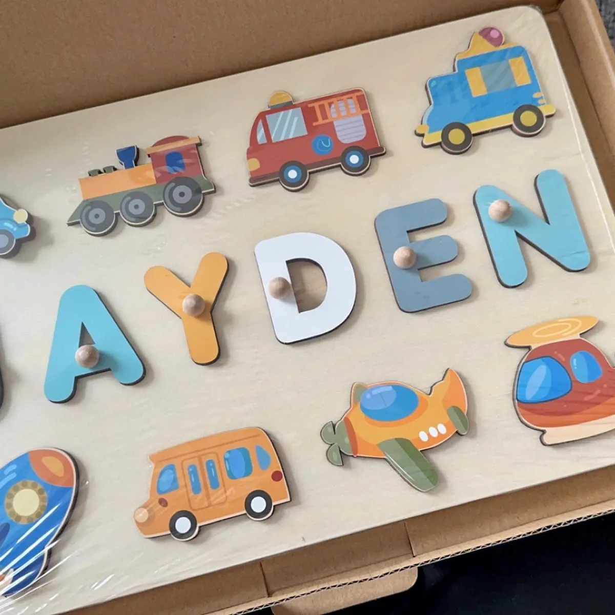 Vehicle Theme - Wooden Montessori Name Puzzle photo review