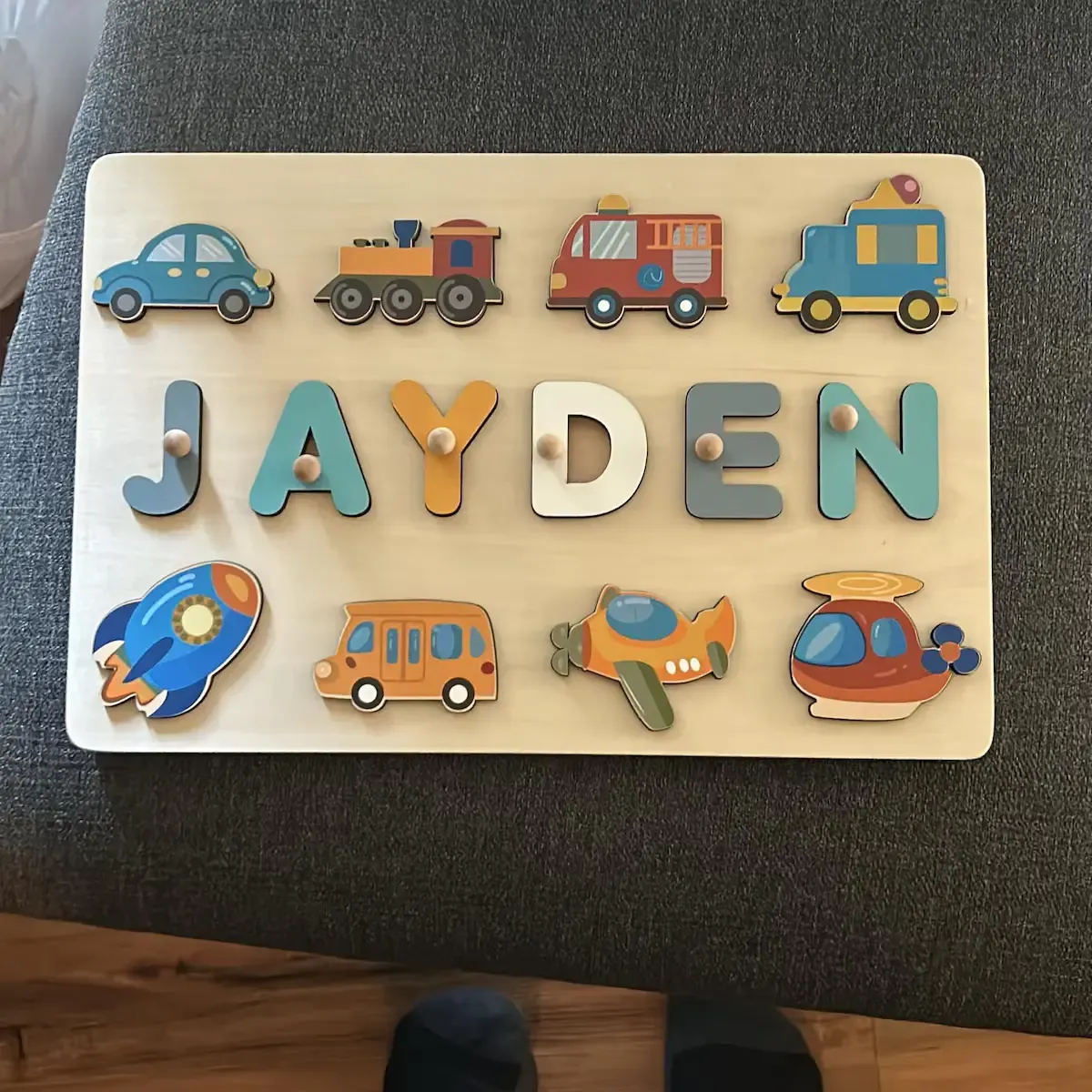 Vehicle Theme - Wooden Montessori Name Puzzle photo review