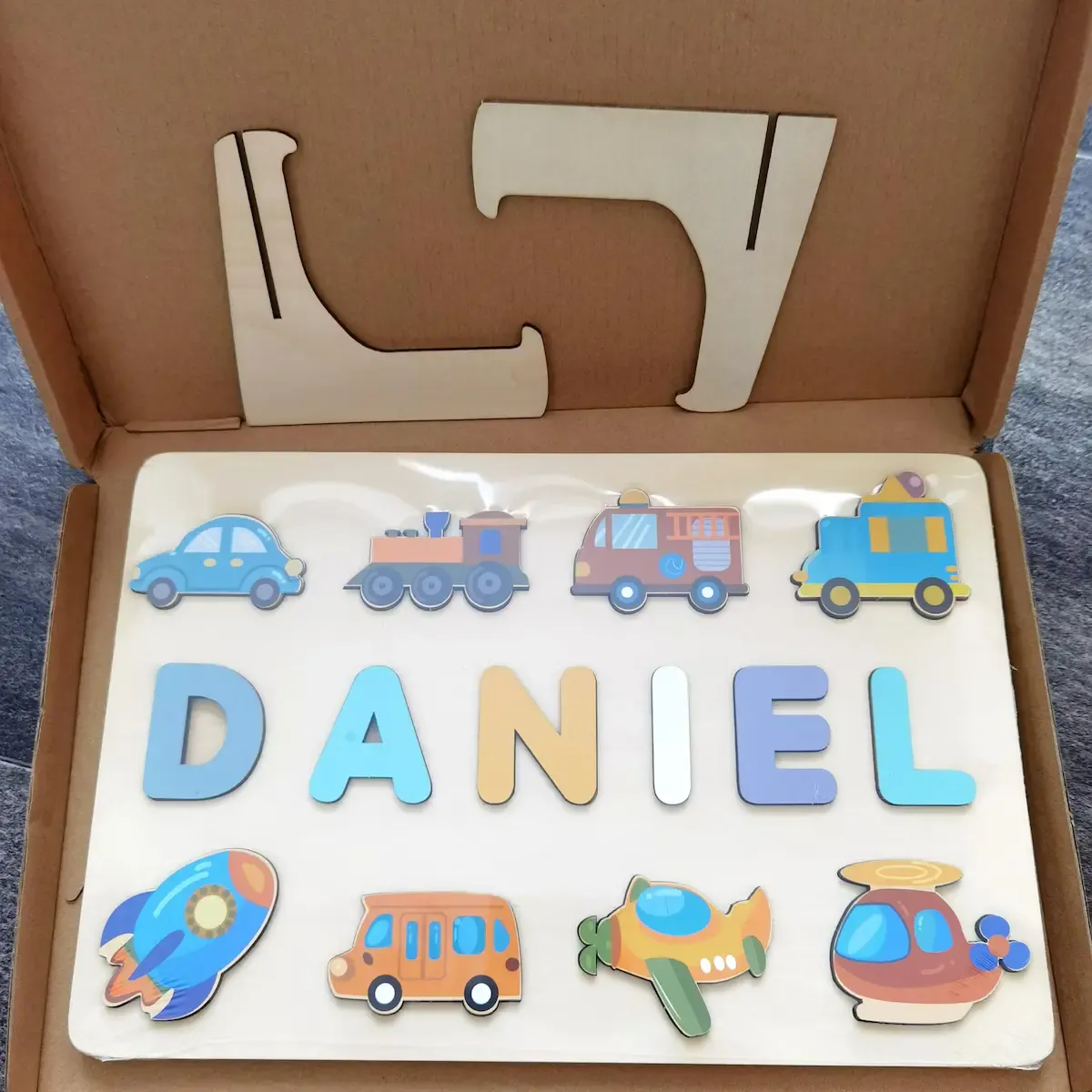 Vehicle Theme - Wooden Montessori Name Puzzle photo review