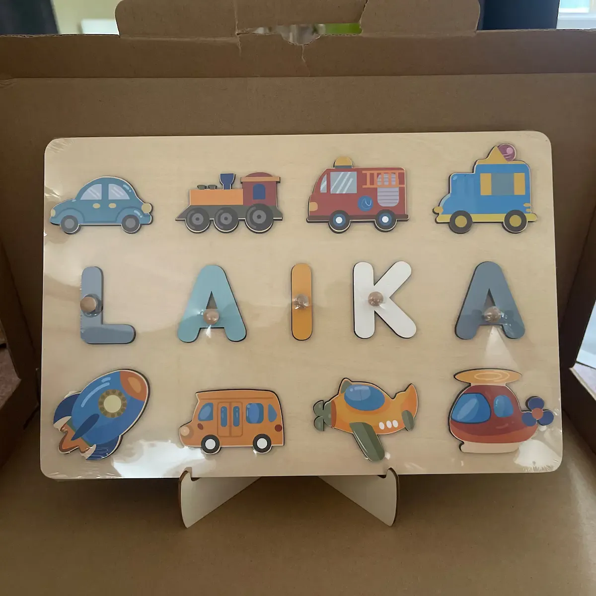 Vehicle Theme - Wooden Montessori Name Puzzle photo review