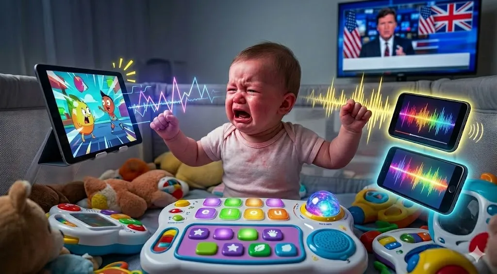 a baby is overstimulated by electronic toys