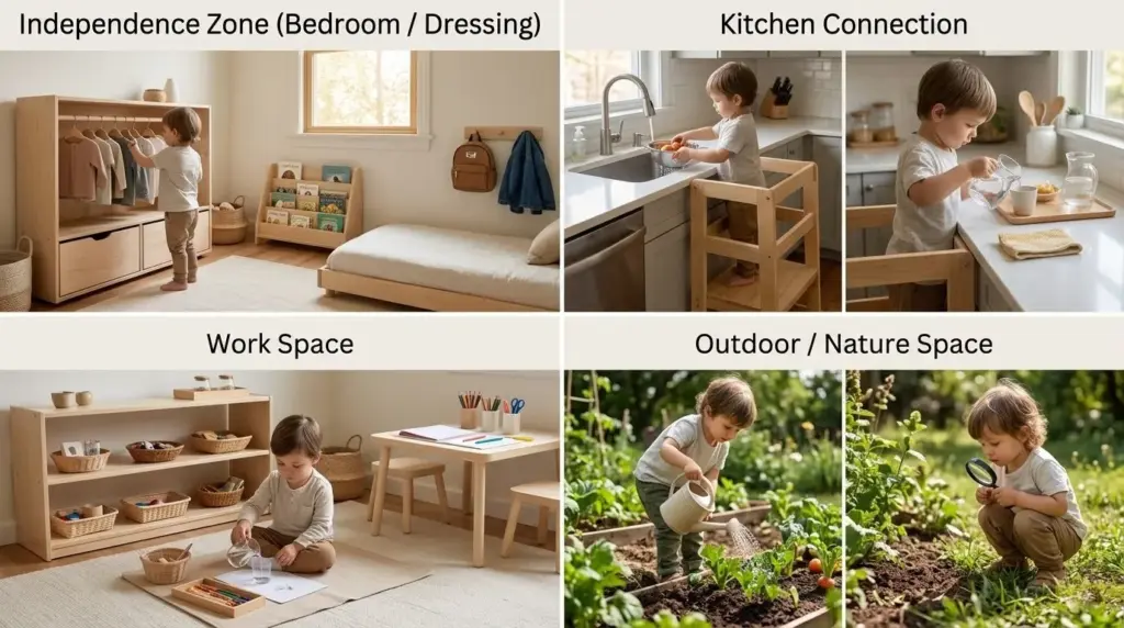 the 4 zone home montessori framework