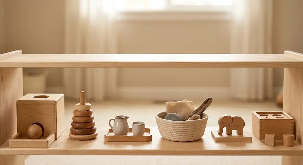 montessori shelf setup for 18 month old toddler