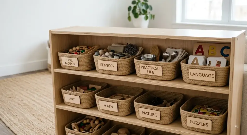 montessori toy rotation storage system