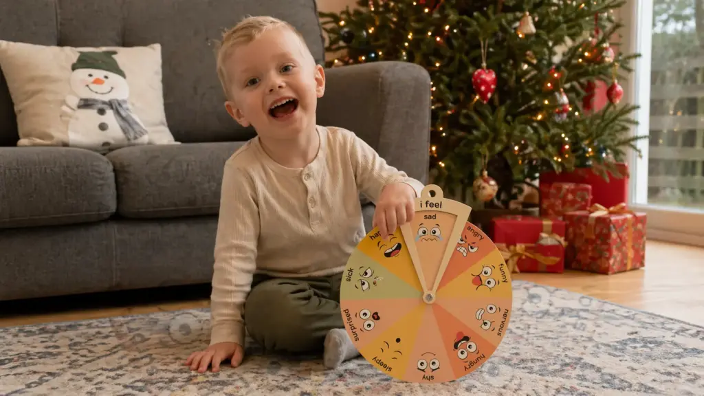 preschooler playing with emotion wheel