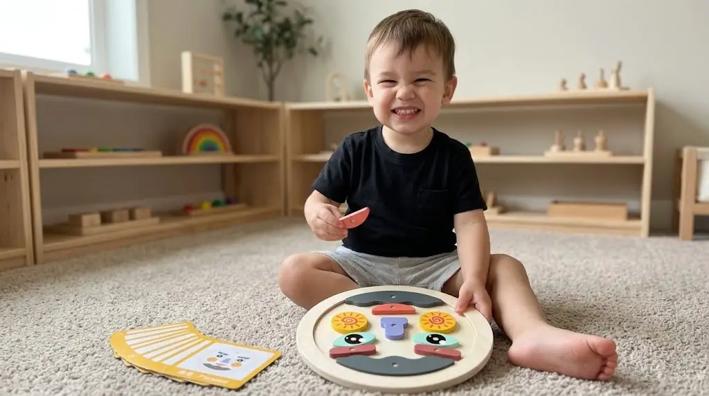 preschooler playing with face puzzle
