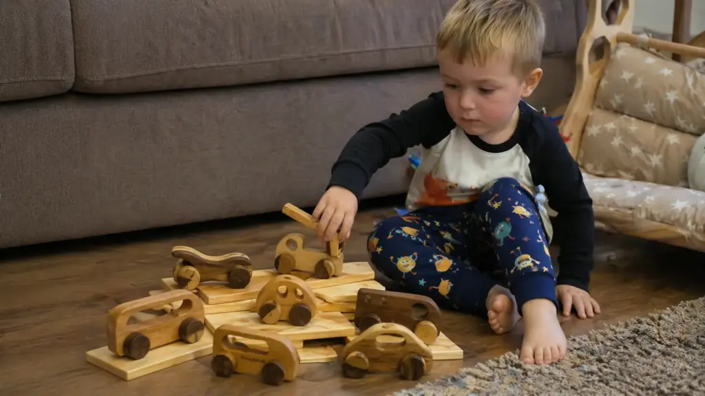 preschooler playing with vehicle traffic kit