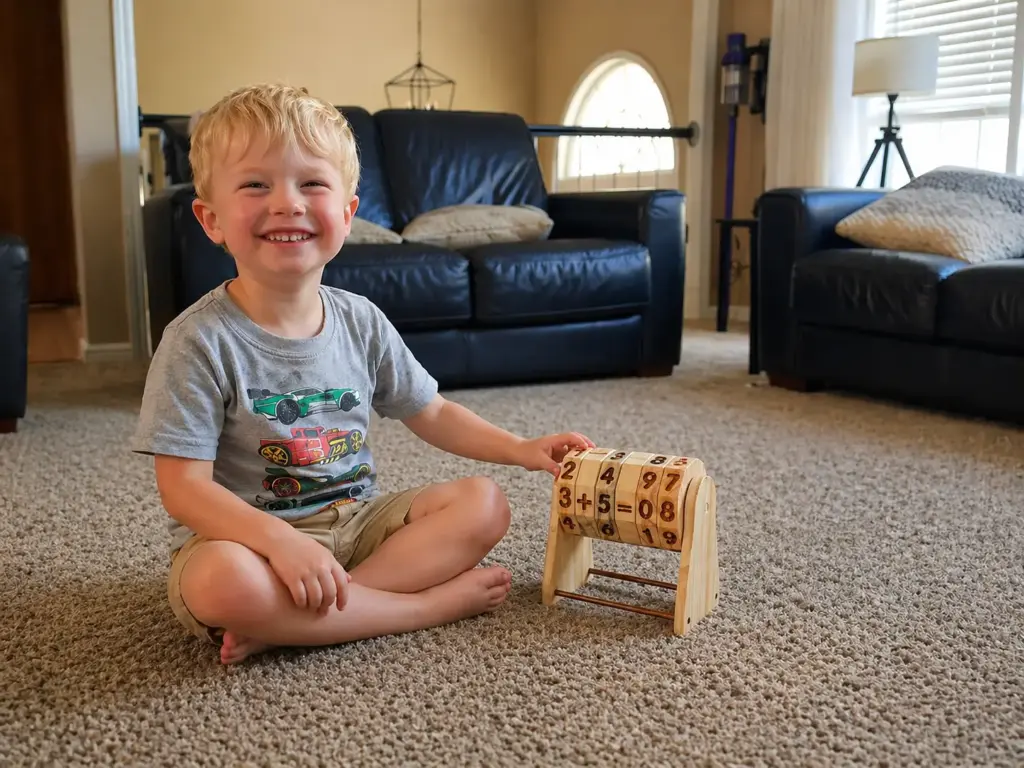 toddler playing with arithmetic wheels