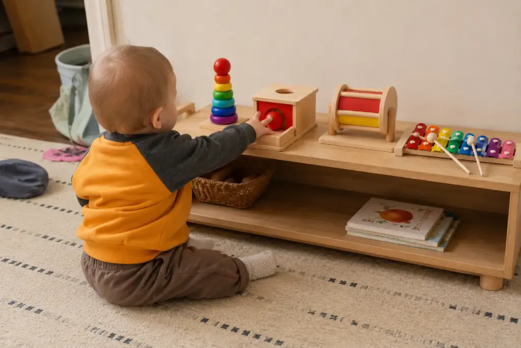 montessori starter kit 6 12 months first shelf setup