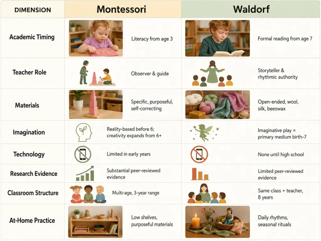 montessori vs waldorf 8 dimensions comparison