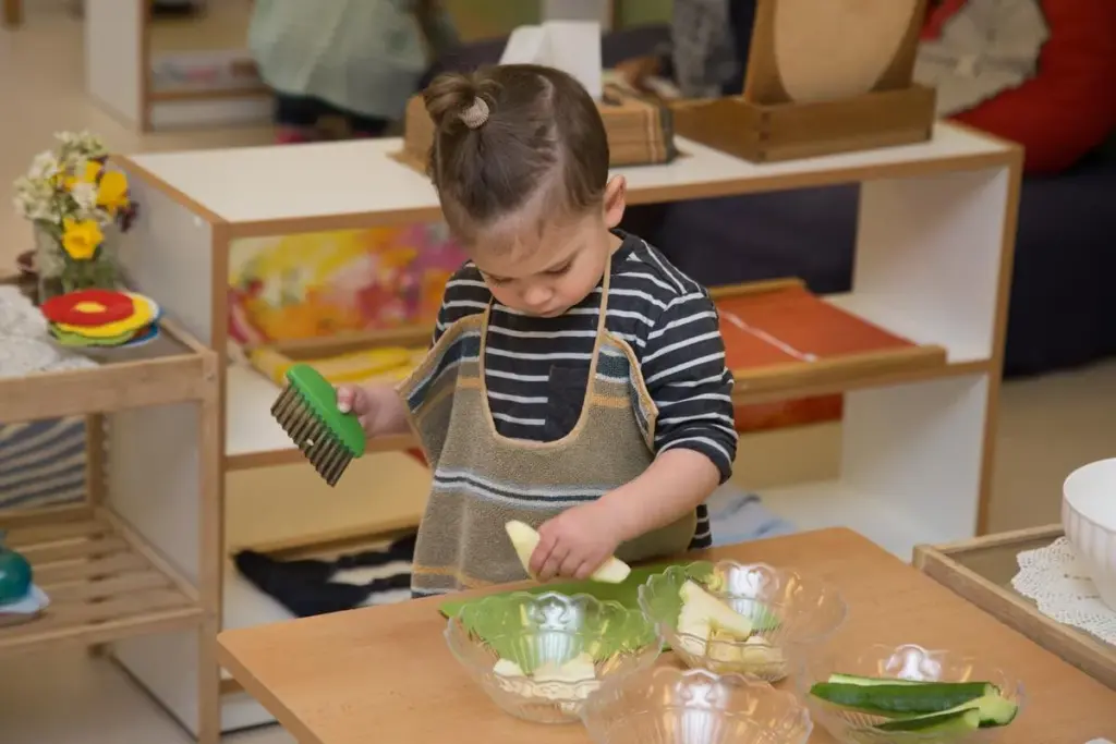 toddler preparing food
