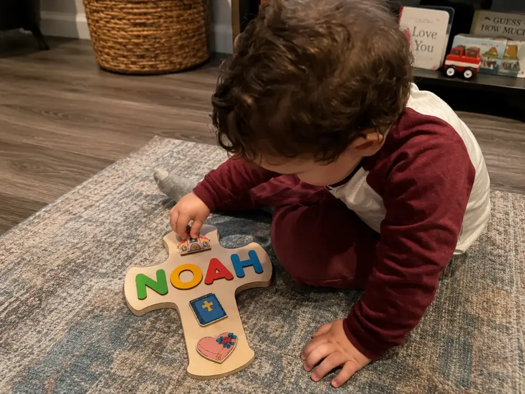 baptism gift boy toddler using puzzle