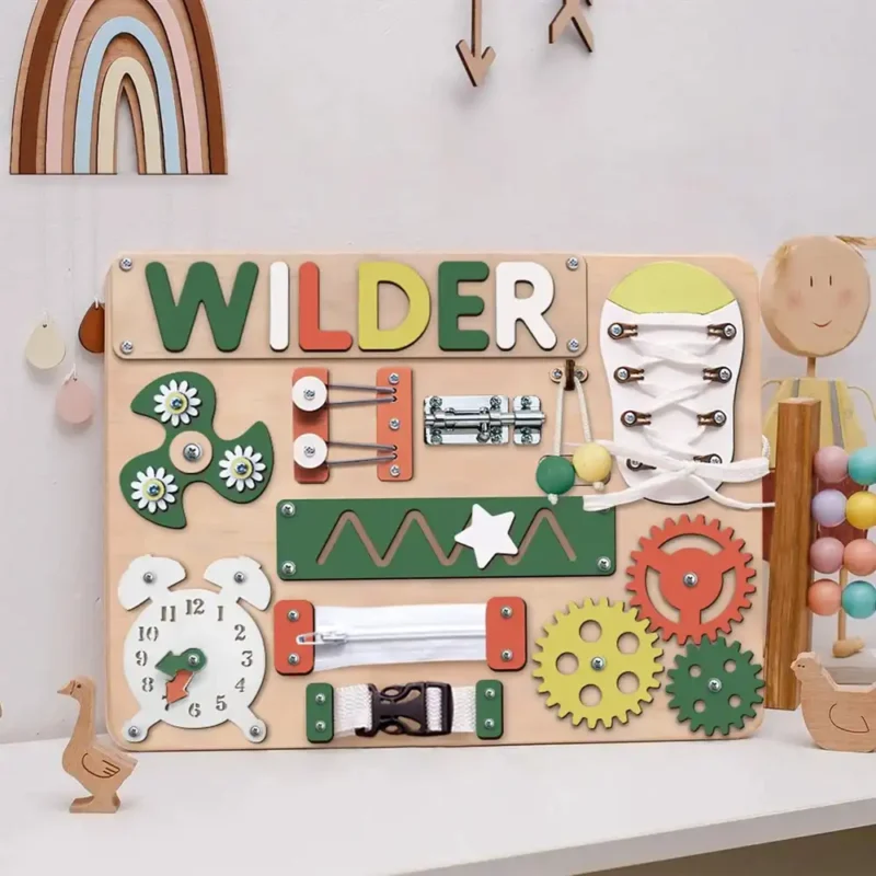 customizable montessori busy board tmt02 khaki green