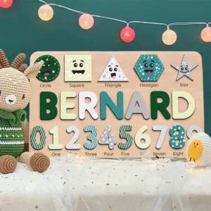 montessori number and shape name puzzle green color