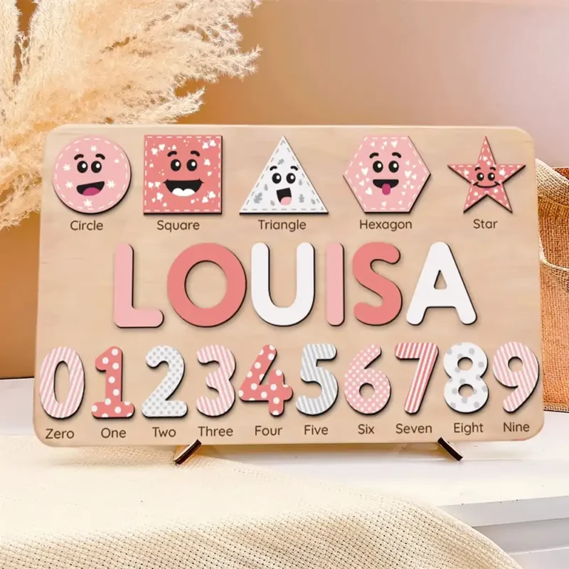 montessori number and shape name puzzle pastel girl color