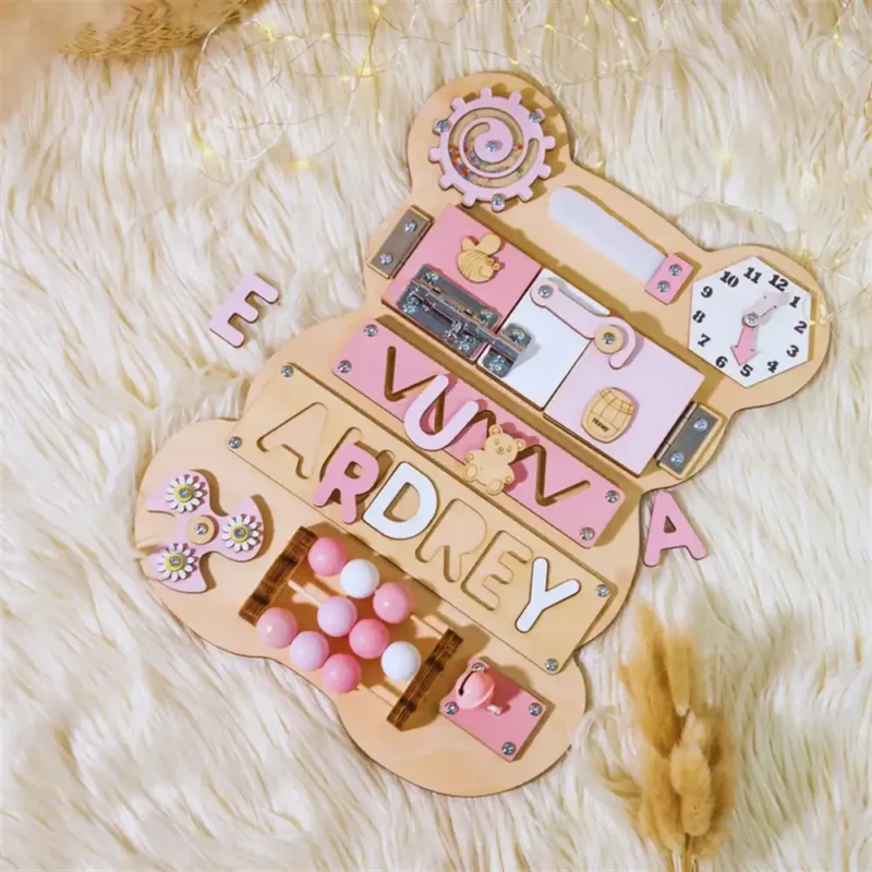personalized montessori bear busy board tmt01 pastel girl 2