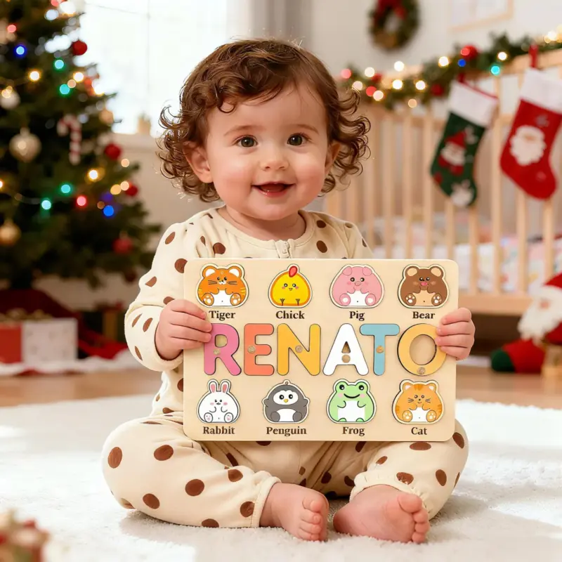 animals cute wooden montessori name puzzle