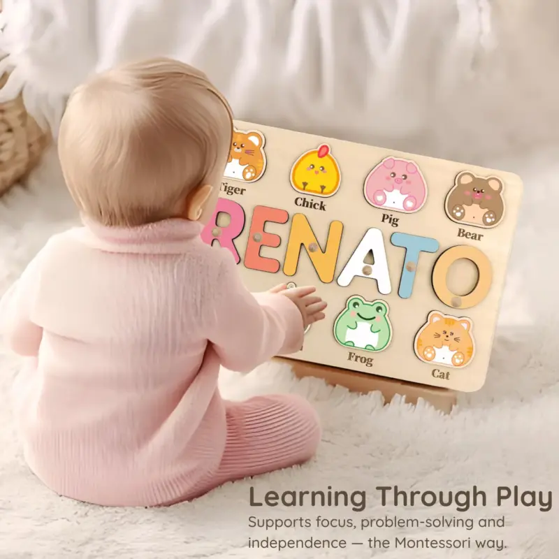animals cute wooden montessori name puzzle learning through play