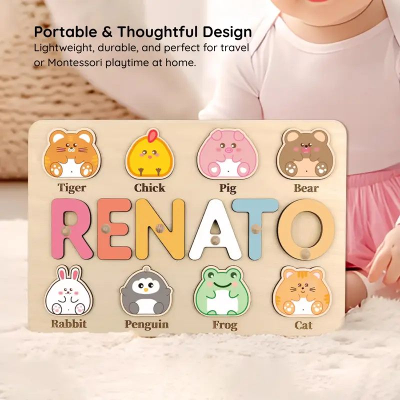 animals cute wooden montessori name puzzle portable thoughtful design