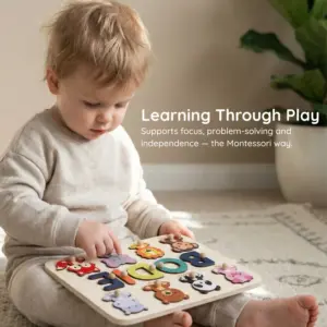 animals wooden montessori name puzzle learning through play