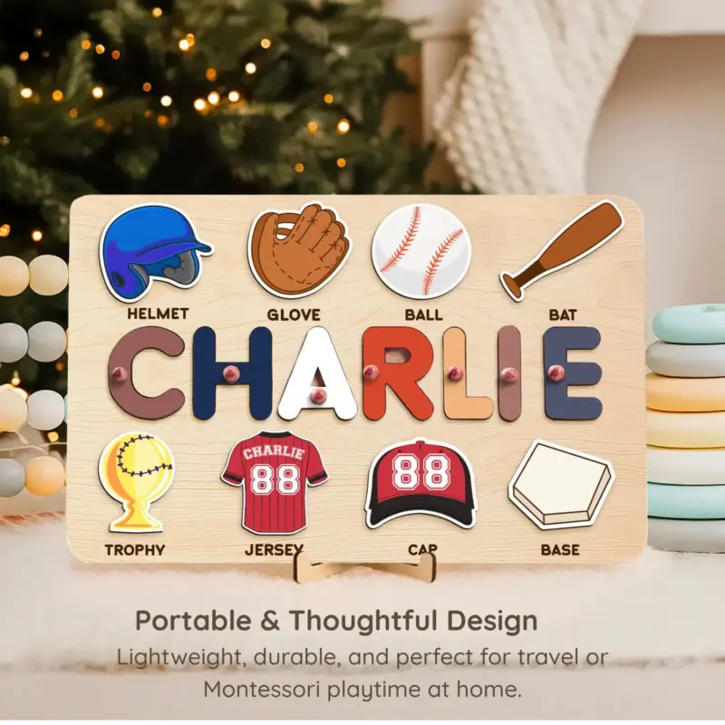 baseball wooden montessori name puzzle portable thoughtful design