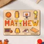 basketball wooden montessori name puzzle