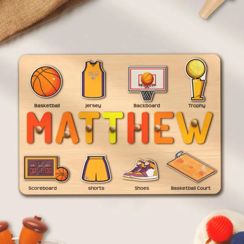 basketball wooden montessori name puzzle
