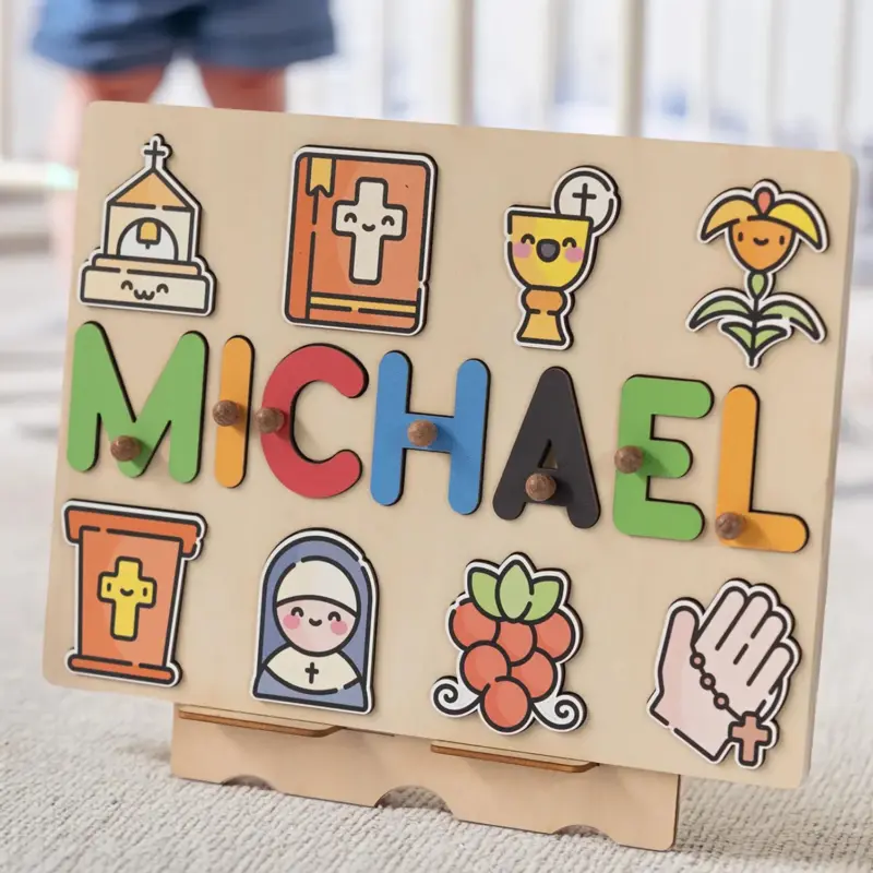 christian wooden montessori name puzzle 2