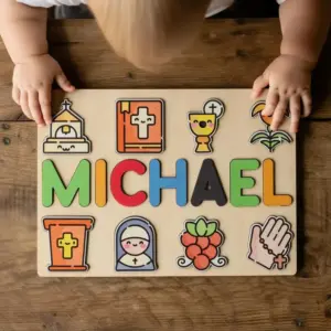 christian wooden montessori name puzzle