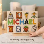 christian wooden montessori name puzzle learning through play
