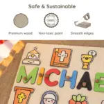 christian wooden montessori name puzzle safe sustainable