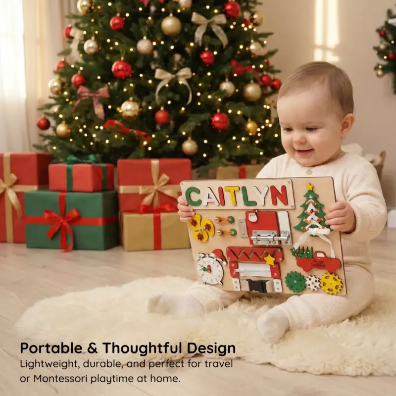 christmas magic wooden montessori busy board portable thoughtful design