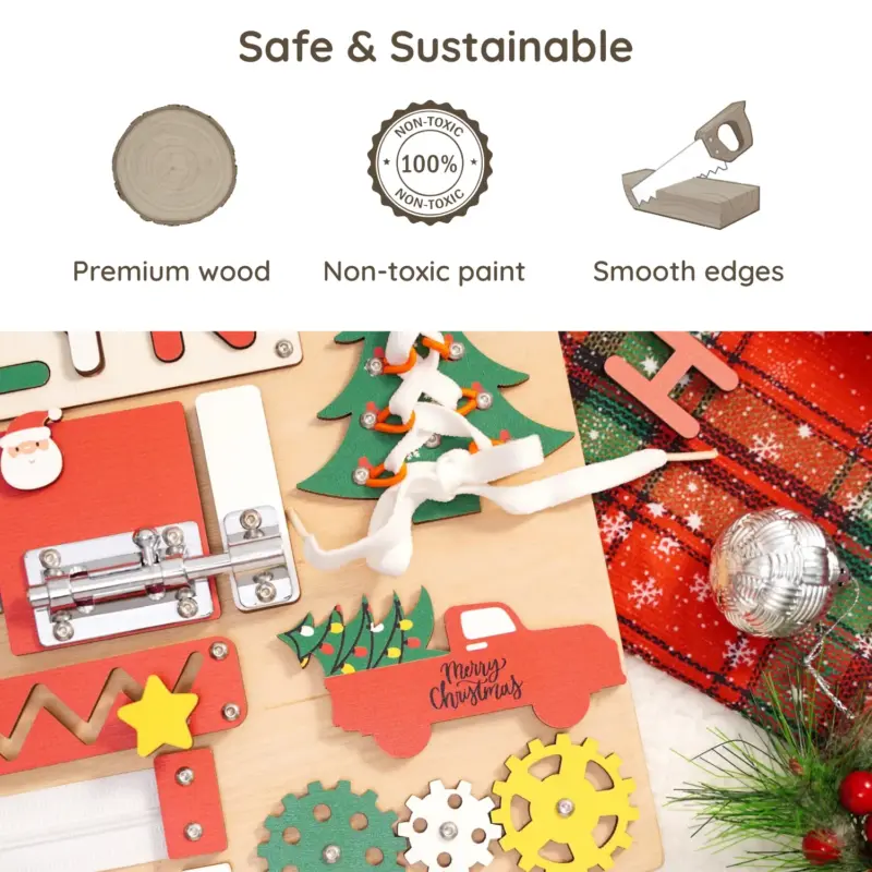 christmas magic wooden montessori busy board safe sustainable