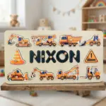construction theme wooden montessori name puzzle 2