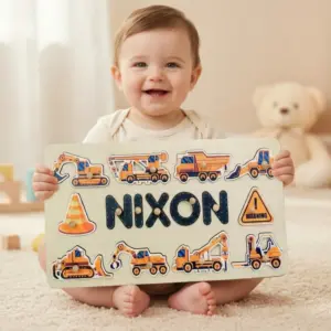 construction theme wooden montessori name puzzle