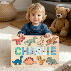 dinosaur wooden montessori name puzzle