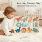 dinosaur wooden montessori name puzzle learning through play