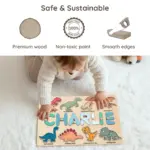 dinosaur wooden montessori name puzzle safe sustainable