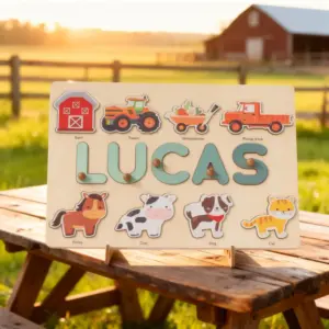 farm theme wooden montessori name puzzle