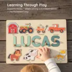 farm theme wooden montessori name puzzle learning through play