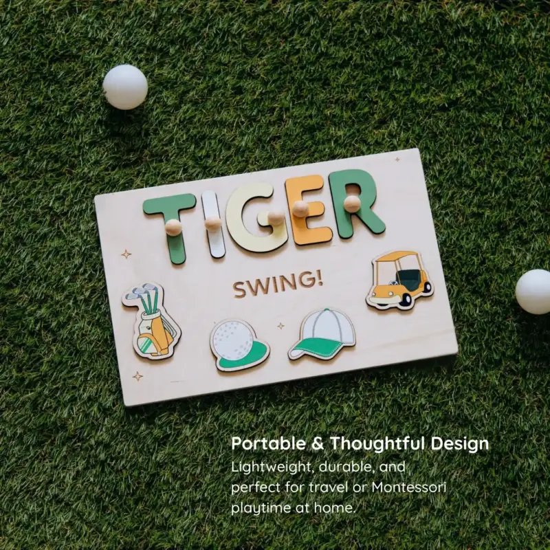 golf wooden montessori name puzzle portable thoughtful design