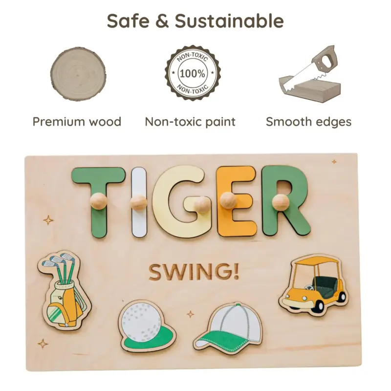 golf wooden montessori name puzzle safe sustainable
