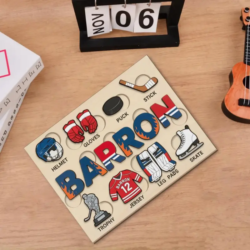 hockey wooden montessori name puzzle