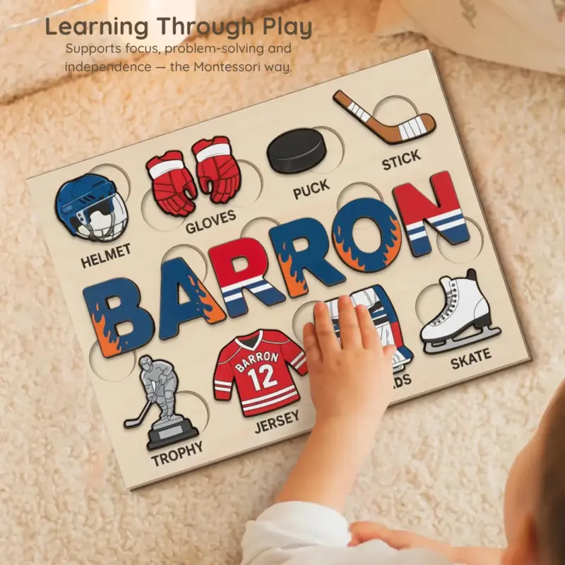 hockey wooden montessori name puzzle learning through play