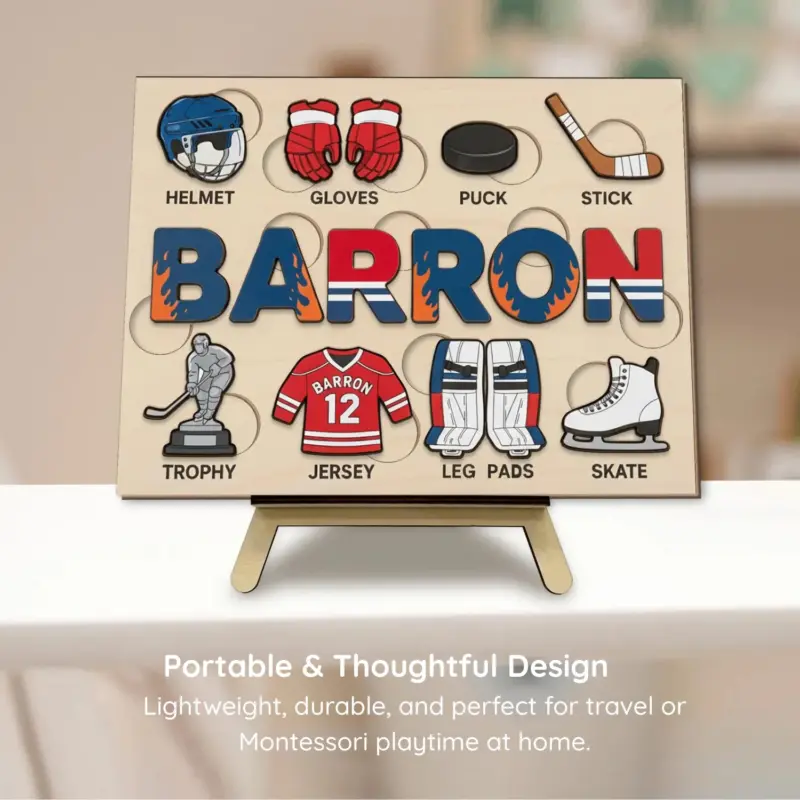 hockey wooden montessori name puzzle portable thoughtful design