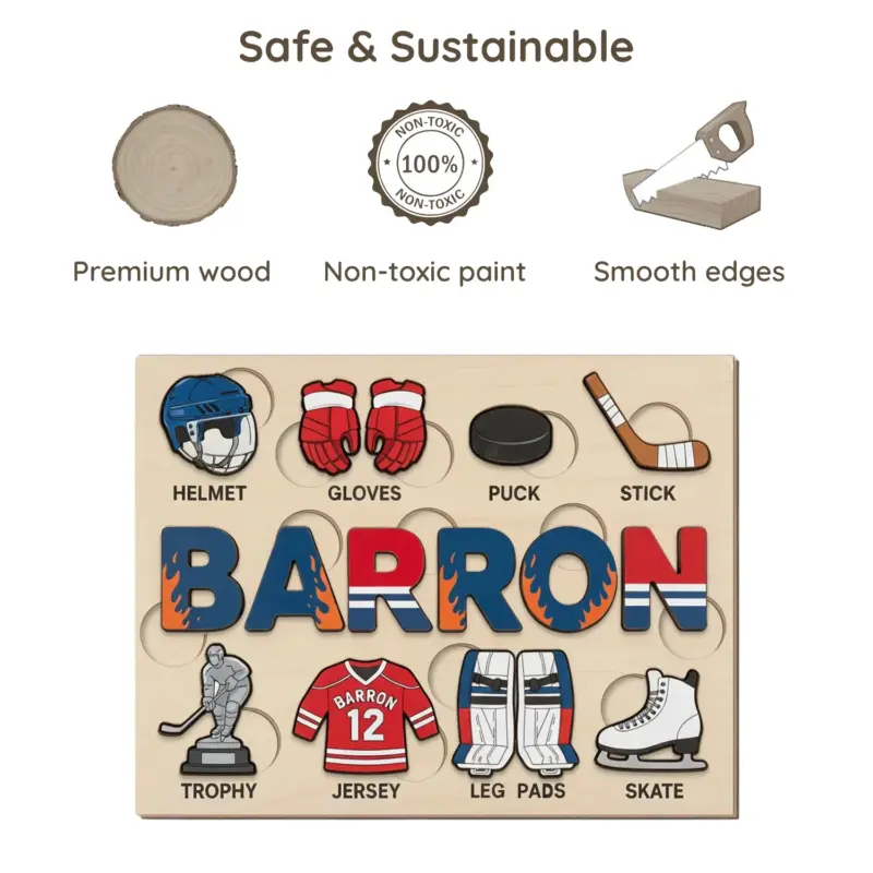 hockey wooden montessori name puzzle safe sustainable