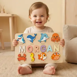 marine animals wooden montessori name puzzle