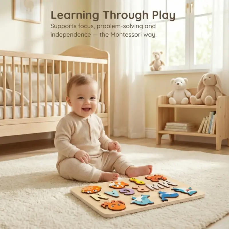 marine animals wooden montessori name puzzle learning through play