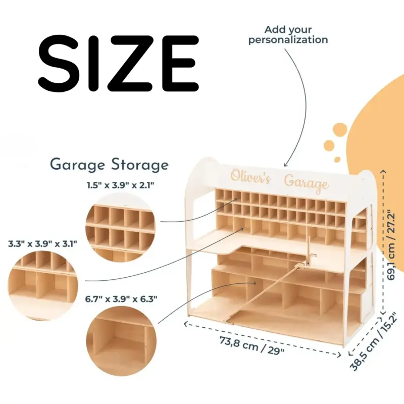 montessori toy car garage size
